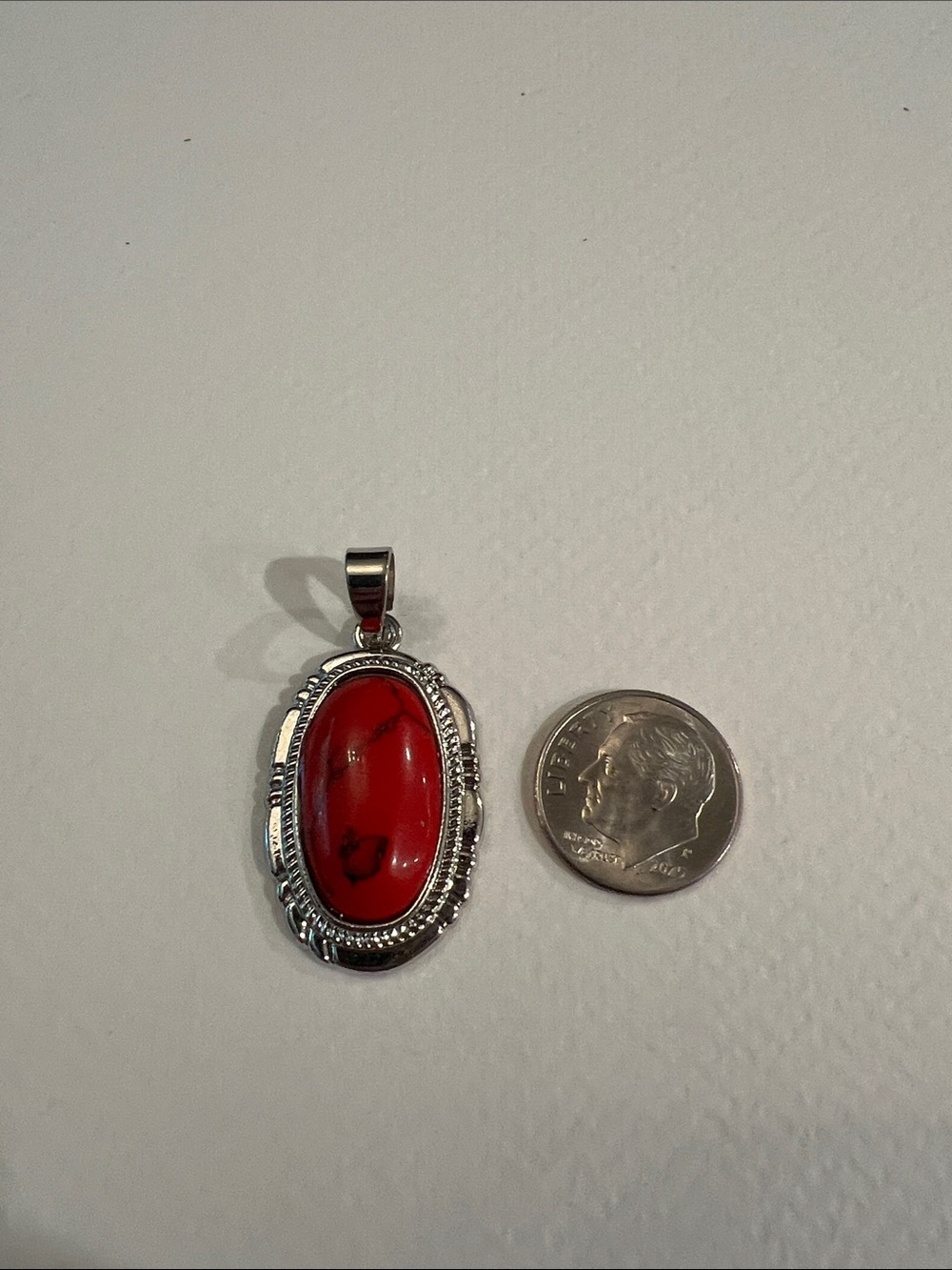 Silver-tone Red Stone Pendant Necklace - Women's Jewelry - Picture 2 of 2